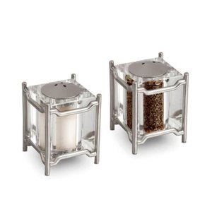 L'Objet Han Platinum Silver and Crystal Mini Salt & Pepper Shaker Set